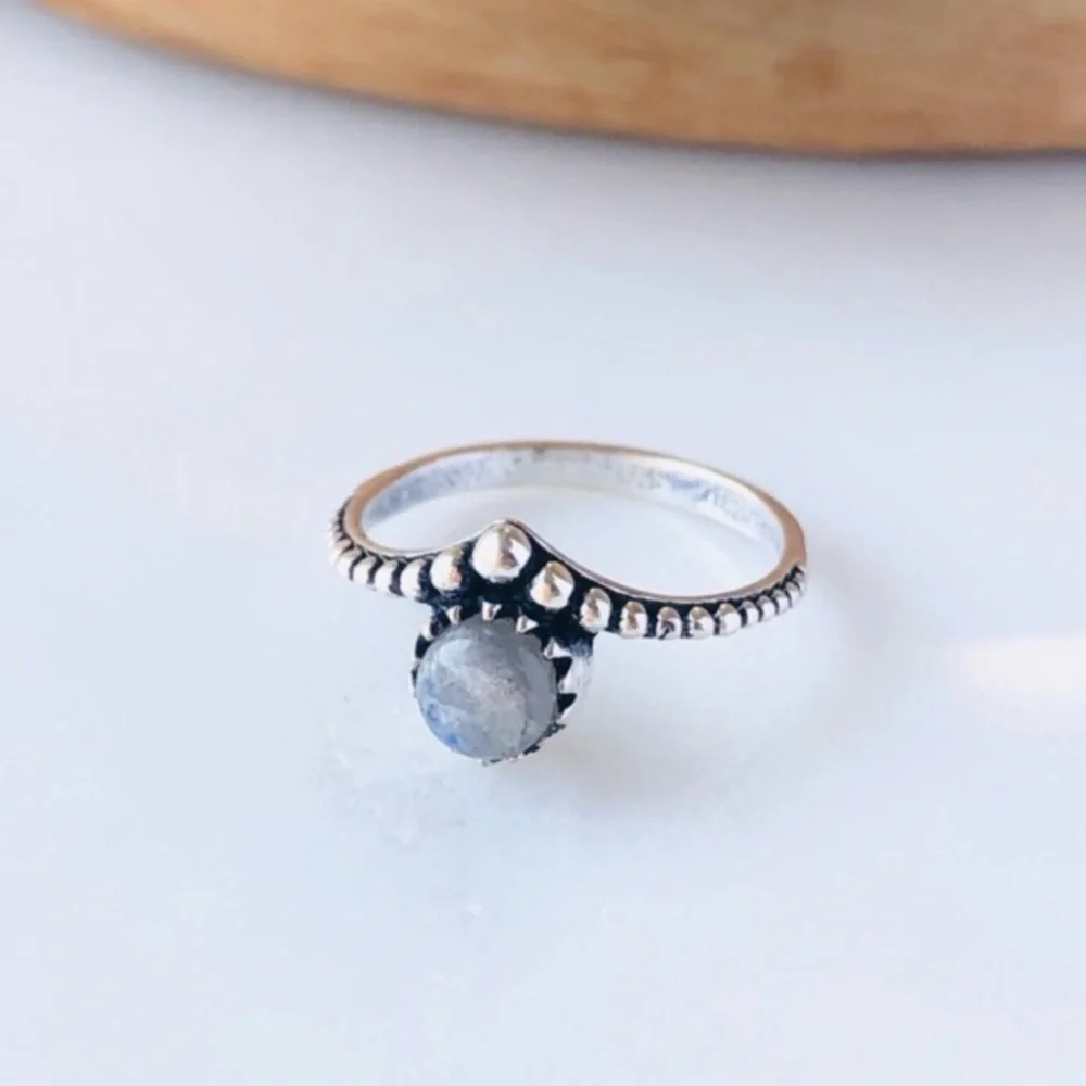 Silver Plated Dainty Blue Labradorite Boho Ring